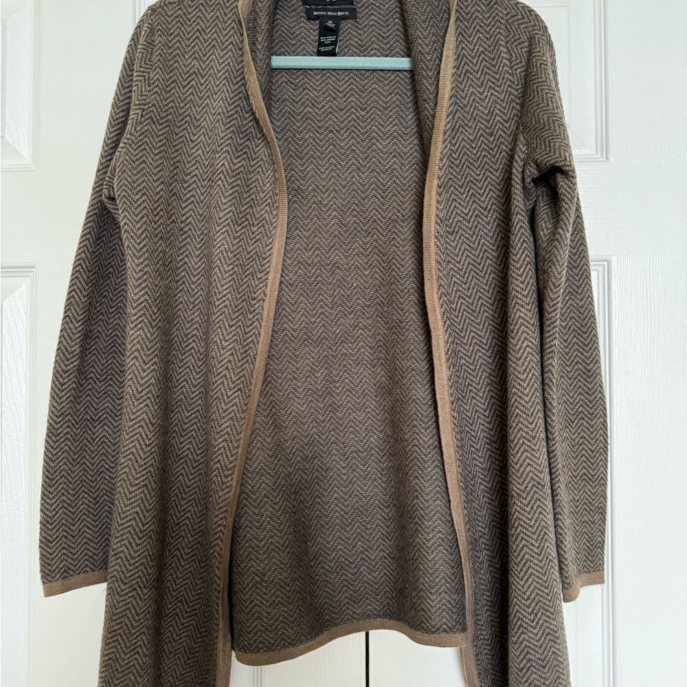 Cynthia Rowley Merino Wool Blend Brown Herringbone Cardigan, Size M